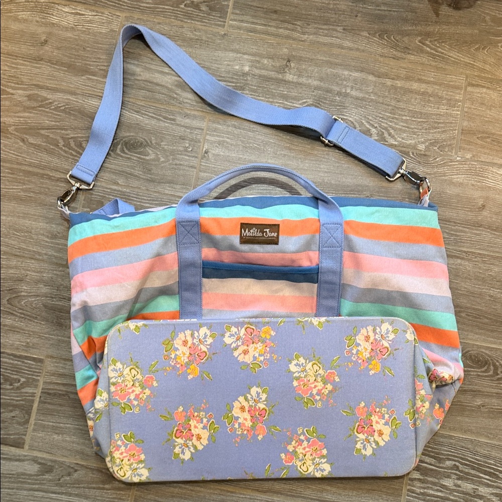 Matilda Jane floral Multicolor Striped weekender canvas Tote **holds tons!** - Picture 8 of 8
